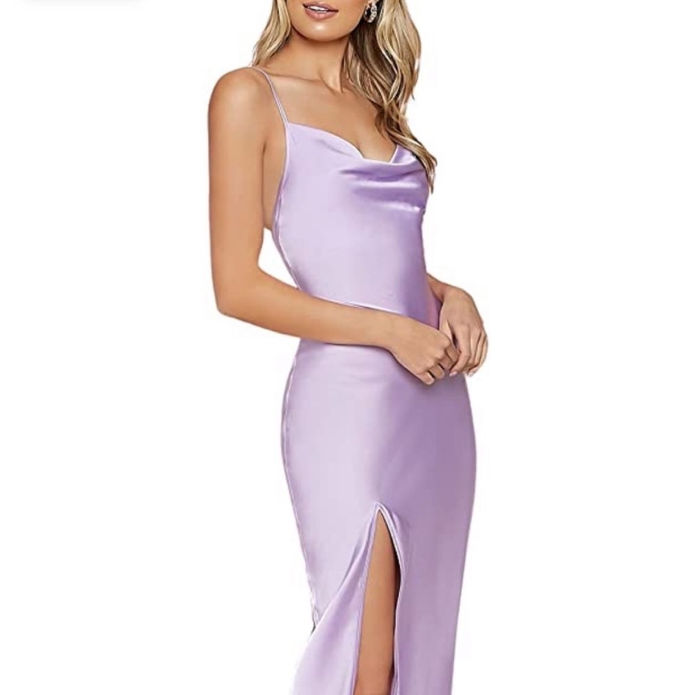 ~Lovely Lavender:Silk Cowl Neck Criss Cross Dress~